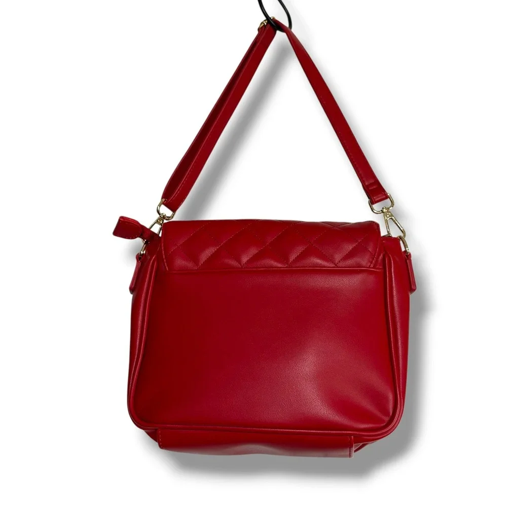 Mode Los Angeles Red Quilted Faux Leather Crossbody Bag Gold Hardware